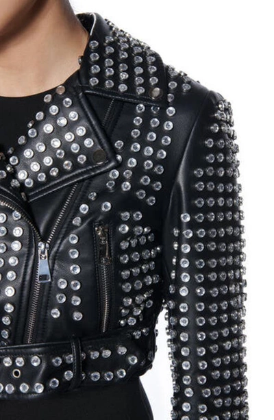 Shop Azalea Wang Gazette Studded Crop Faux Leather Moto Jacket In Black