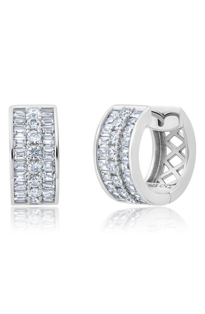 Shop Crislu Baguette & Round Hoop Earrings In Silver