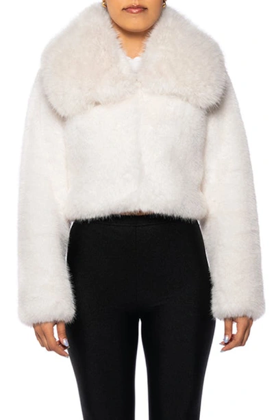 Shop Azalea Wang Crop Faux Fur Jacket In White