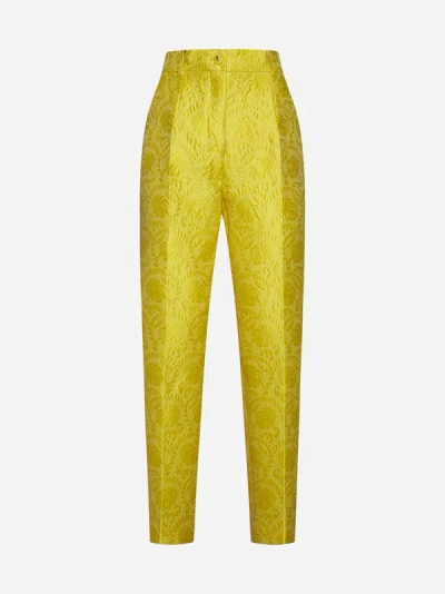 Shop Dolce & Gabbana Brocade Trousers In Yellow