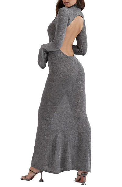House Of Cb Sancha Open Back Long Sleeve Semisheer Body-con Maxi Dress In Grey