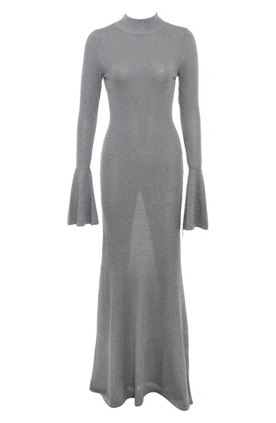 House Of Cb Sancha Open Back Long Sleeve Semisheer Body-con Maxi Dress In Grey
