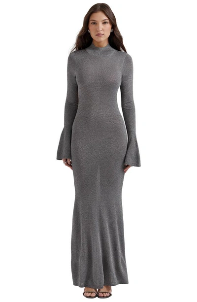 House Of Cb Sancha Open Back Long Sleeve Semisheer Body-con Maxi Dress In Grey