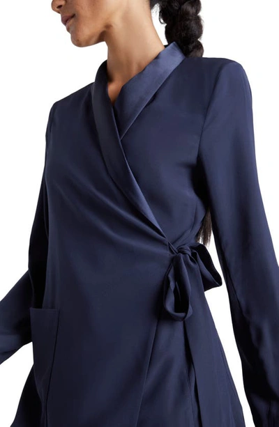 Shop Splendid X Kate Young Stretch Silk Wrap Blazer In Navy