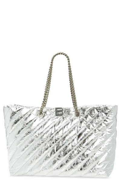 Shop Balenciaga Large Crush Quilted Calfskin Tote In Silver