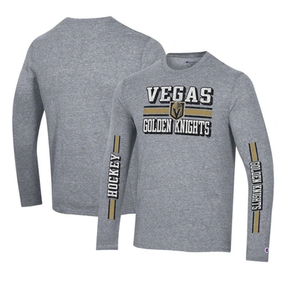 Shop Champion Heather Gray Vegas Golden Knights Tri-blend Dual-stripe Long Sleeve T-shirt