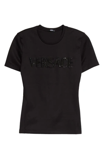 Shop Versace Slim Fit Crystal Embellished Logo T-shirt In Black