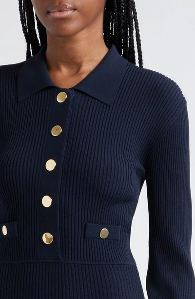 Shop Veronica Beard Lauper Variegated Rib Long Sleeve Knit Dress In Navy