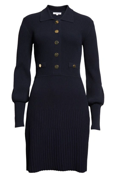 Shop Veronica Beard Lauper Variegated Rib Long Sleeve Knit Dress In Navy