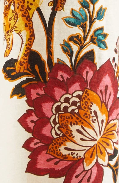 Shop Farm Rio Leopard Flowers Print Cutout Detail Linen Blend Dress In Sand