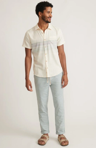 Shop Marine Layer Selvage Stretch Short Sleeve Camp Shirt In Natural Multi Stripe