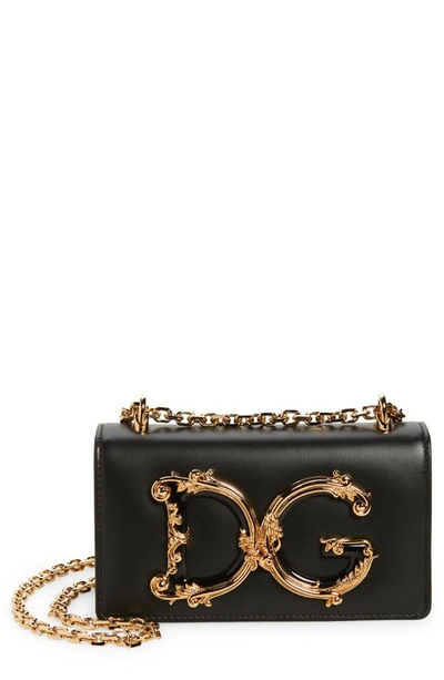 Dolce & Gabbana Dolce&gabbana Girls Logo Leather Phone Crossbody Bag In Black