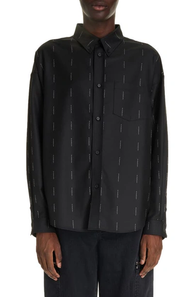 Shop Givenchy Logo Wool Button-down Shirt In Black