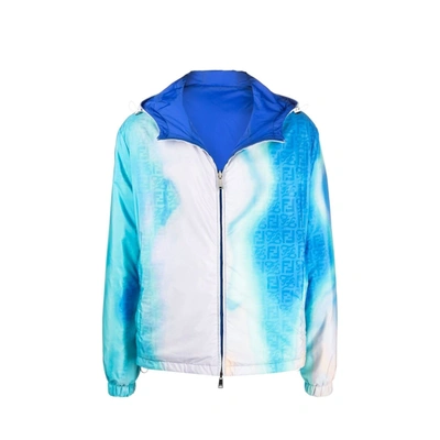 Shop Fendi Reversible Logo Windbreaker Jacket In Blue