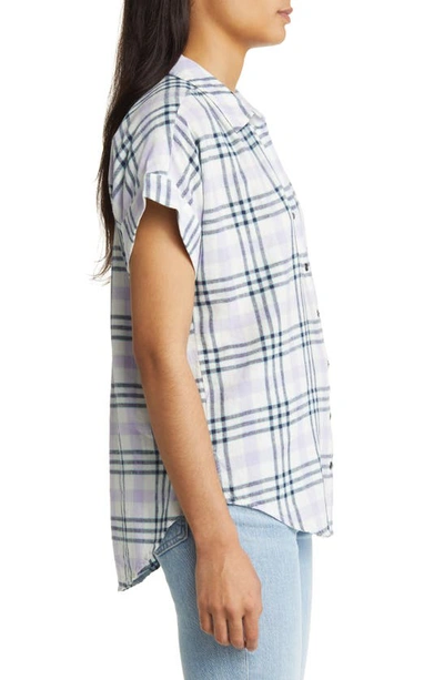 Caslon Short Sleeve Linen Blend Camp Shirt In White- Purple Winter Buffalo