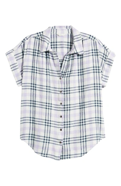 Shop Caslon Short Sleeve Linen Blend Camp Shirt In White- Purple Winter Buffalo
