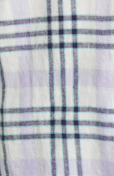 Caslon Short Sleeve Linen Blend Camp Shirt In White- Purple Winter Buffalo