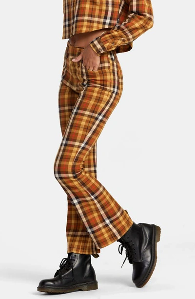 Shop Rvca Kennedy Gingham Flare Pants In Wdr0-latte