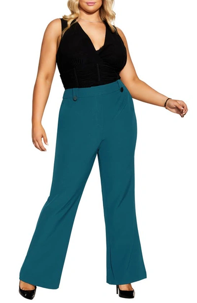 City Chic Tuxe Luxe High Waist Pants In Jade