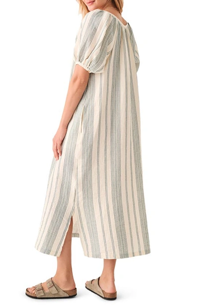 Shop Faherty Carmel Dream Stripe Organic Cotton Gauze Dress In Cream Tidal Wave Dobby