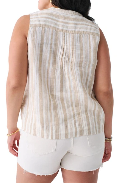 Shop Faherty Isha Pintuck Pleat Linen Tank In Natural Bombay Stripe