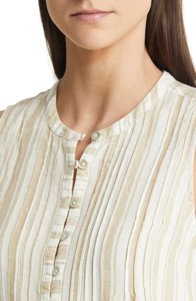 Shop Faherty Isha Pintuck Pleat Linen Tank In Natural Bombay Stripe