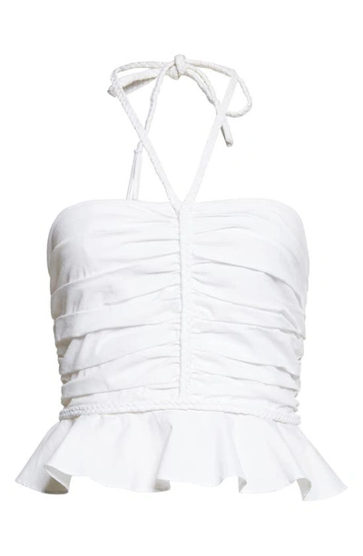 Shop Veronica Beard Arienne Ruched Stretch Cotton Halter Top In White
