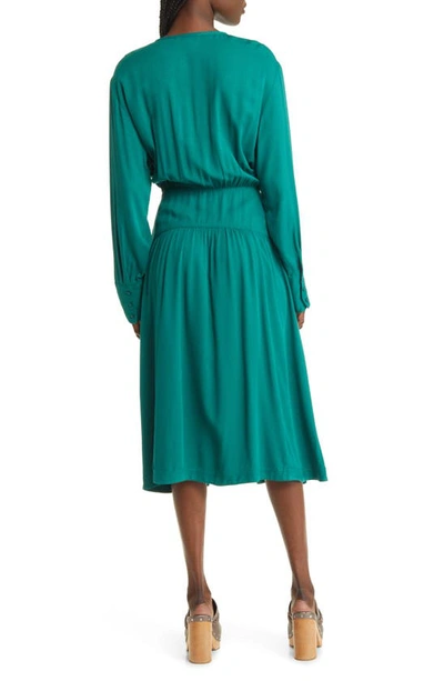 Shop Treasure & Bond Lace-up Front Long Sleeve Midi Dress In Green Heirloom