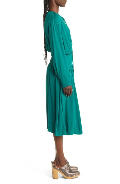 Shop Treasure & Bond Lace-up Front Long Sleeve Midi Dress In Green Heirloom