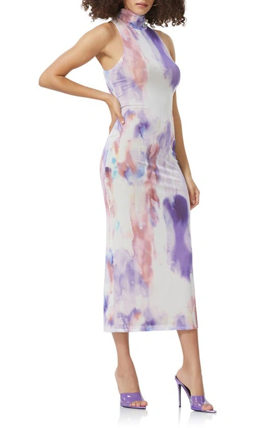 Shop Afrm Serenity Sleeveless Turtleneck Midi Dress In Violet Watercolor