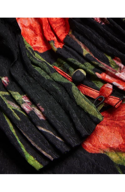 Shop Ted Baker Sienno Floral Puff Sleeve Satin Jacquard Minidress In Black