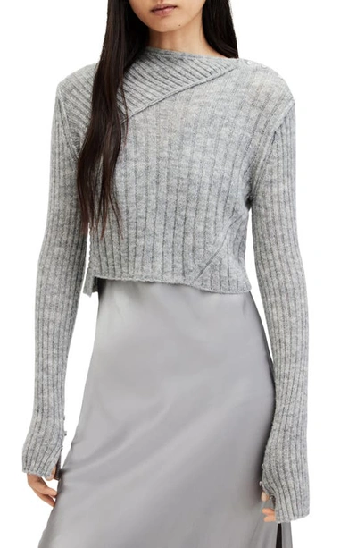 Shop Allsaints Amos Two-piece Sweater & Satin Dress In Grey Marl