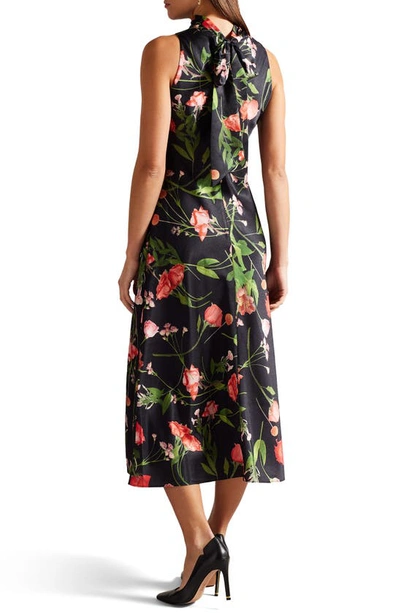 Shop Ted Baker Connihh Floral Cowl Neck Sleeveless Satin Midi Dress In Black