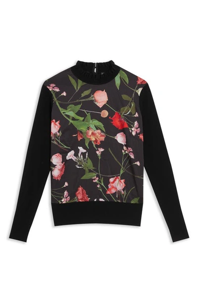 Shop Ted Baker Frasiee Floral Mixed Media Sweater In Black