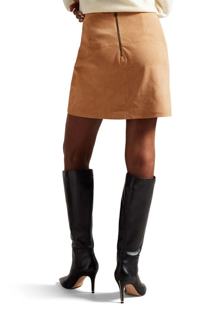 Shop Ted Baker Chiyo Topstitch Detail Suede Miniskirt In Camel