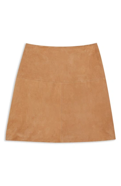 Shop Ted Baker Chiyo Topstitch Detail Suede Miniskirt In Camel