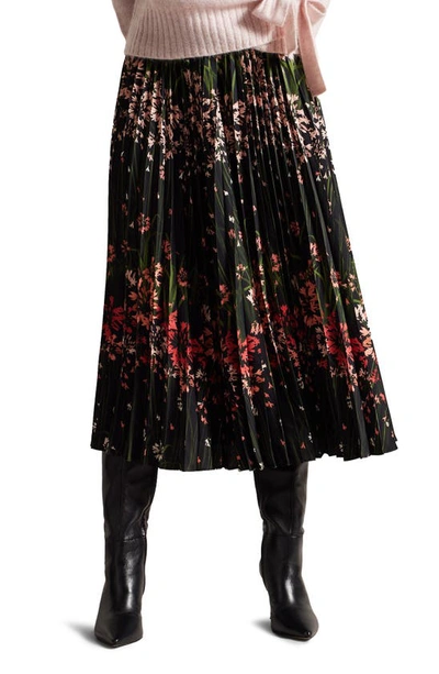 Shop Ted Baker Enricaa Floral Pleated Midi Skirt In Black