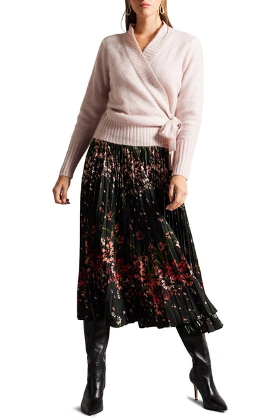 Shop Ted Baker Enricaa Floral Pleated Midi Skirt In Black