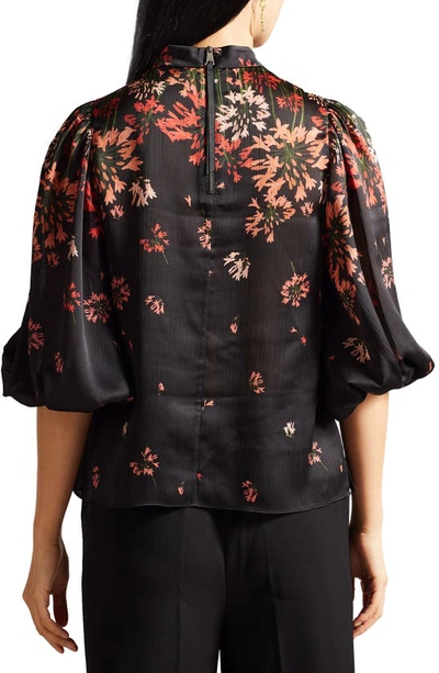 Shop Ted Baker Eranthe Print Balloon Sleeve Top In Black