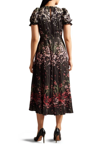 Shop Ted Baker Zahrria Floral Short Sleeve Midi Dress In Black