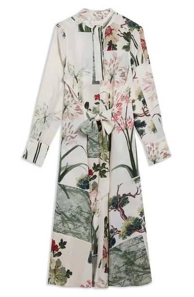 Shop Ted Baker Ttayla Floral Long Sleeve Belted Shirtdress In Ivory