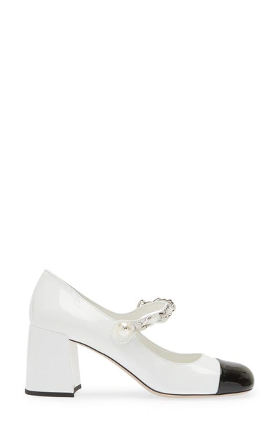 Shop Miu Miu Chain Strap Mary Jane Pump In White/ Black