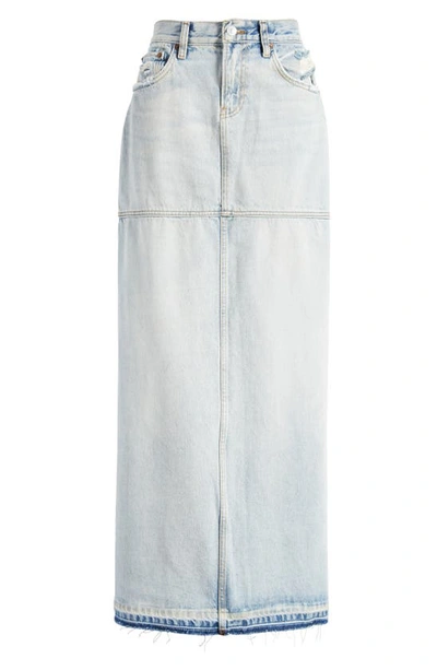 Shop Re/done Mid Rise Organic Cotton Denim Maxi Skirt In Ripped Tide