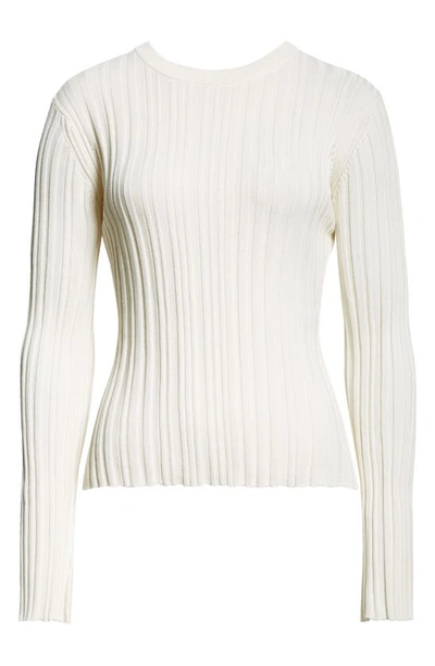 Shop Loulou Studio Evie Long Sleeve Silk Blend Rib Sweater In Rice Ivory