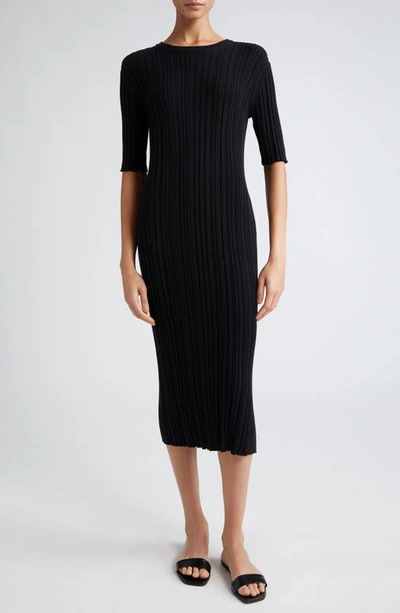 Shop Loulou Studio Elea Silk Blend Rib Sweater Dress In Black