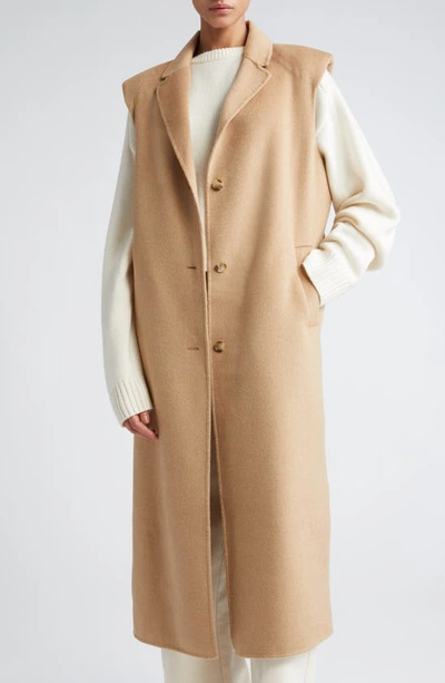Shop Loulou Studio Deanna Sleeveless Wool & Cashmere Long Coat In Golden Sand Melange