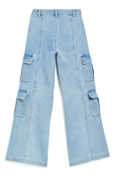 Shop Tractr Kids' Wide Leg Cargo Jeans In Indigo