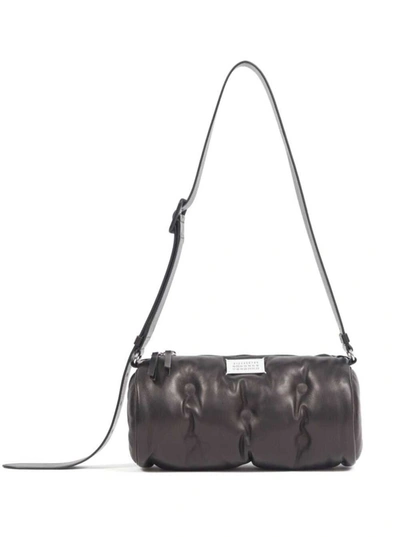 Shop Maison Margiela 'glam Slam' Black Crossbody Bag With Logo Patch In Padded Leather Woman