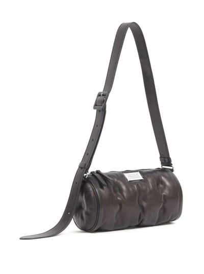 Shop Maison Margiela 'glam Slam' Black Crossbody Bag With Logo Patch In Padded Leather Woman