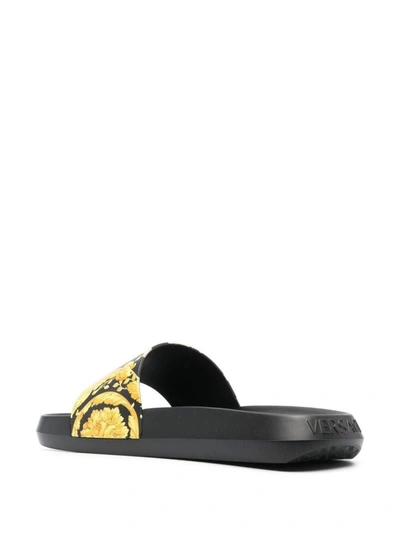 Shop Versace Black Slippers With Barocco Print In Rubber Man